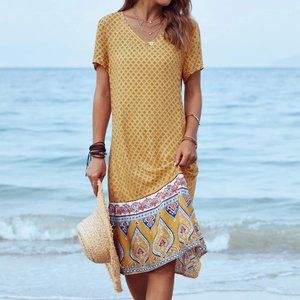 NWT Misslook Paisley/Tribal Casual Short Sleeve Dress- S